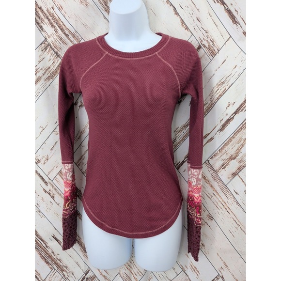 Free People In The Mix Cuff Thermal Top (Rio Vino) - Picture 2 of 5